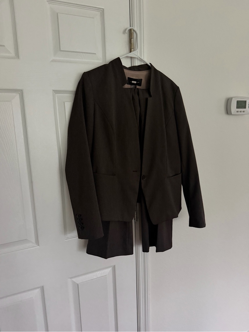 Ann Taylor Suit Set Espresso Brown Collarless Blazer 12 Trousers 6